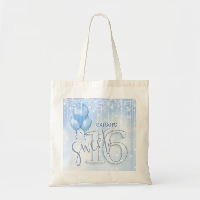 Bolsa Tote String Lights & Balloons Sweet 16 Lt. Blue ID473 (Frente)
