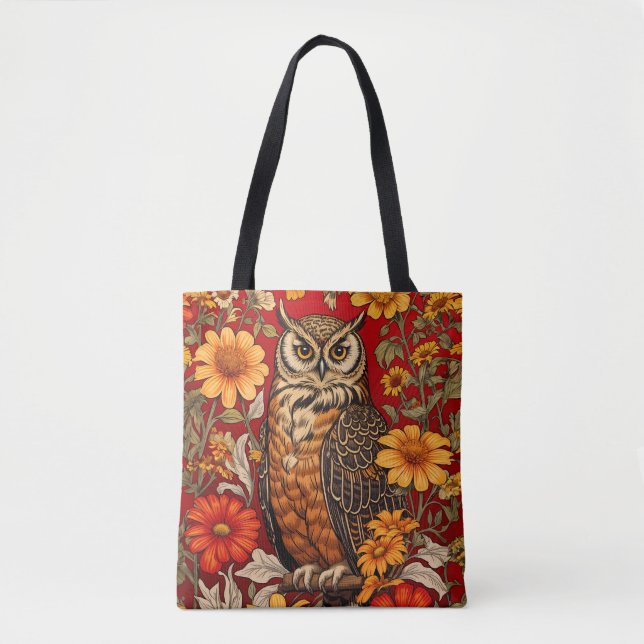 Bolsa Tote Striped Owl And Zinnia Flowers (Frente)