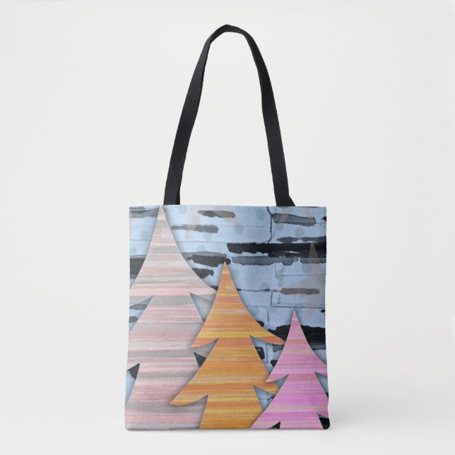 Bolsa Tote Striped Trees Winter Landscape Scene  (Frente)