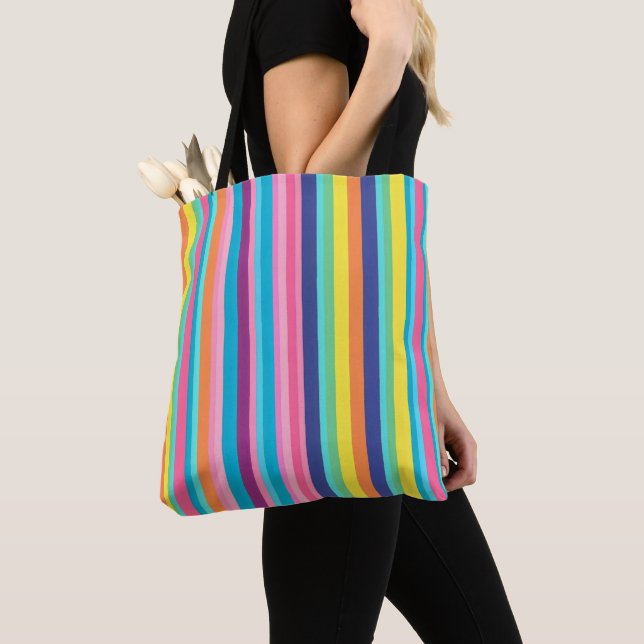 Bolsa Tote Stripes Arco-Íris Pastel (Close Up)