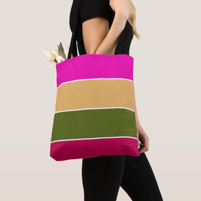Bolsa Tote Stripes de Flor Rosa Quente (Close Up)