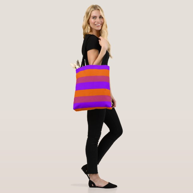 Bolsa Tote Stripes de púrpura, laranja e rosa (No(a) Modelo)