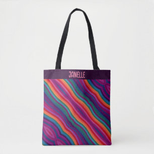 Bolsa Tote Stripes Diagonais Arco-Íris Representando o Orgulh