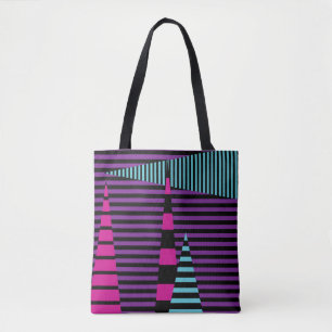 Bolsa Tote Stripes em tiras - Rosa, Roxo, Azul e Preto