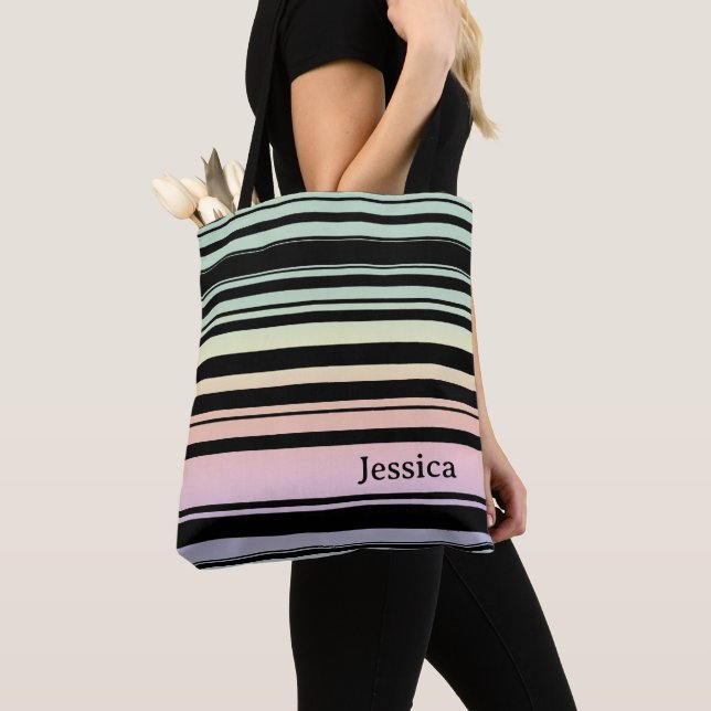 Bolsa Tote Stripes Personalizadas de Pastel Gradientes do Arc (Close Up)