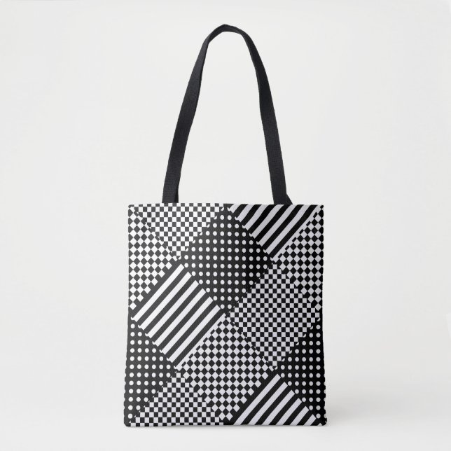 Bolsa Tote Stripes Verificar Bolinhas Mistura de Design de de (Frente)