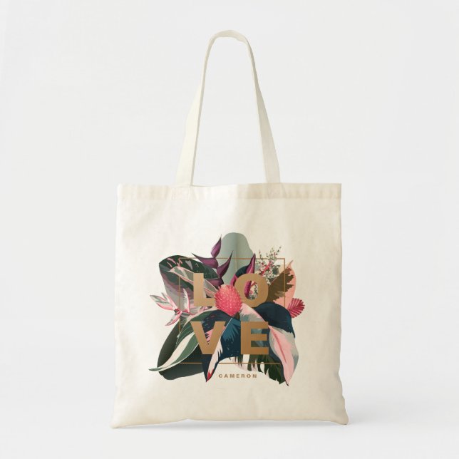 Bolsa Tote Stromthe, Rubber Fig e Pink Philodendron Love (Frente)