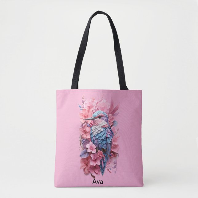 Bolsa Tote Stunning Pastel Hummingbird Floral (Frente)