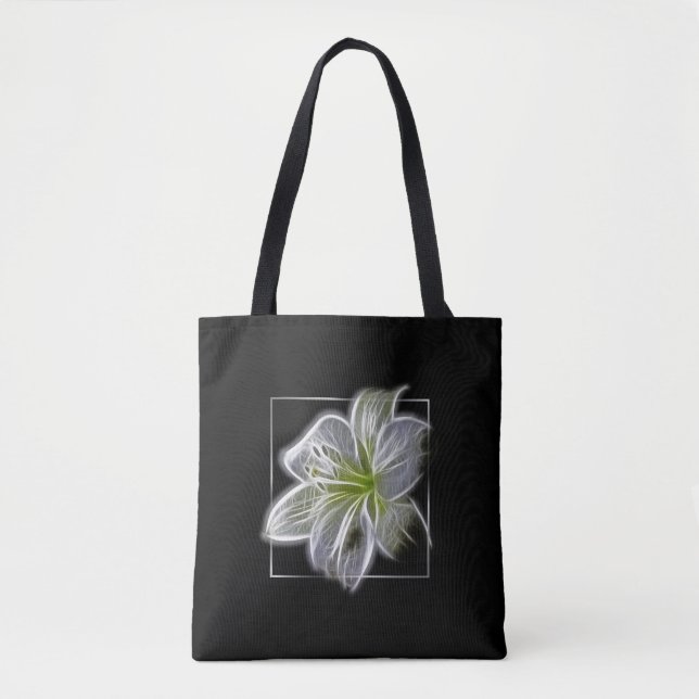 Bolsa Tote Stunning White Lily Fractal Art Black (Frente)