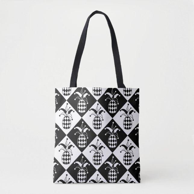 Bolsa Tote Stylized pineapple. Hat and rhombus Harlequin. Sea (Frente)