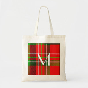 Bolsa Tote Sua inicial - teste padrão do Tartan do Natal