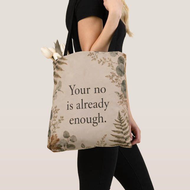 Bolsa Tote Sua Negativa É Suficiente Citação Botânica Com Lim (Close Up)