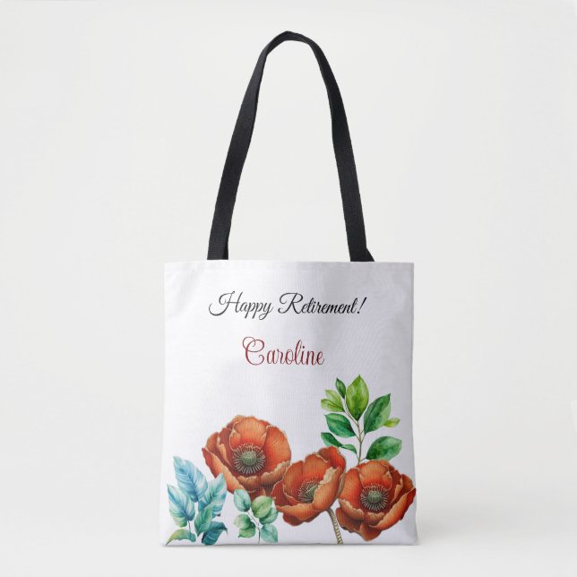 Bolsa Tote Sublime Aquarela Poppies Vermelhos Feliz Reforma (Frente)
