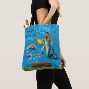 Bolsa Tote Submarino Sereia Treasure Hunt Fantasy Blue