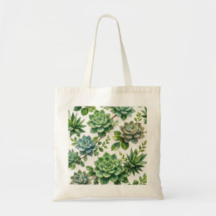Bolsa Tote Suculentas Aquarela Aloe e Botânica Verde