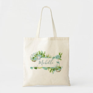 Bolsa Tote Suculentas de terrário de vidro com aquarela