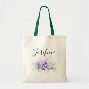 Bolsa Tote Suculentas e Folhagem Prateada Nome em Letra Elega
