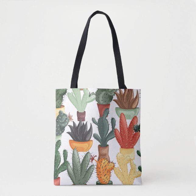 Bolsa Tote Suculentes, cactos: padrão floral fofo. (Frente)