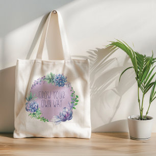 Bolsa Tote Sucultivos continuam crescendo Aqua verde e roxo