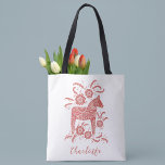 Bolsa Tote sueco Dala Horse Personalizado<br><div class="desc">Um bonito Cavalo Dala Sueco tradicional em vermelho e branco com tipografia de script. Altere o nome para personalizar. Arte original de Nic Squirrell.</div>