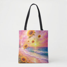 Bolsa Tote Sueño Marino de Girasoles: Atardecer en la Playa