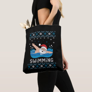Bolsa Tote Suéter Feio de Natal do Papai Noel Nadando Flocos 
