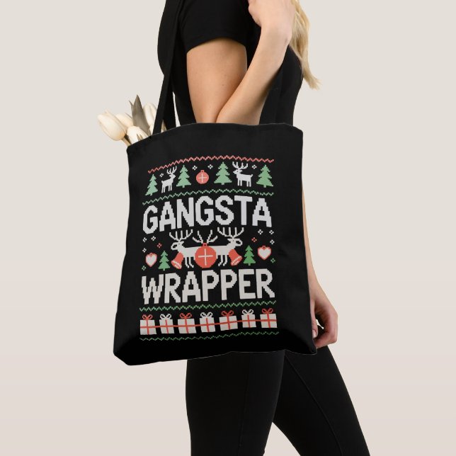Bolsa Tote Suéter Feio de Natal Gangsta Wrapper Xmas (Close Up)