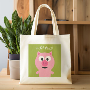 Bolsa Tote Suíno de Fazenda de Cartoon - Rosa e Verde limão