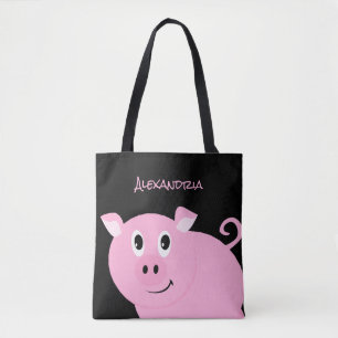Bolsa Tote Suíno Rosa Adorável Personalizado, Pequeno Porquin