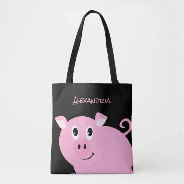 Bolsa Tote Suíno Rosa Adorável Personalizado, Pequeno Porquin (Frente)