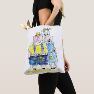 Bolsa Tote Suínos e Vacas, brancos e cúbicos