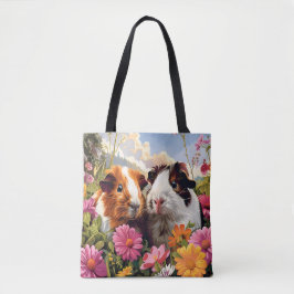 Bolsa Tote Suínos-guineenses entre flores silvestres