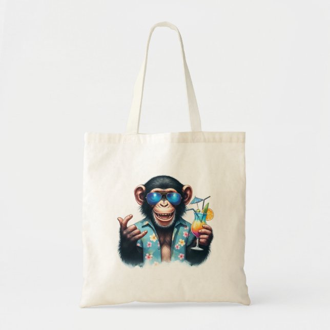 Bolsa Tote Summer Chimp Chillin - Óculos de sol e coquetel (Frente)