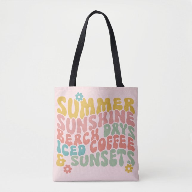 Bolsa Tote Summer Say Retro Beach Pôrs do sol De Café (Frente)