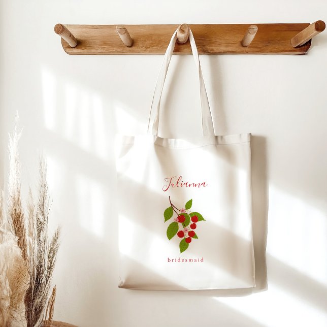 Bolsa Tote Summer Vintage Red Cherries - Ponta Personalizada (Criador carregado)