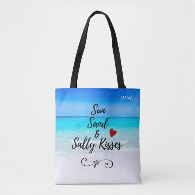 Bolsa Tote Sun Sand e Salty Kisses Tropical Beach (Frente)