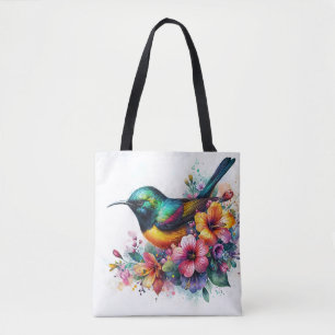 Bolsa Tote Sunbird Watercolor Arte Floral