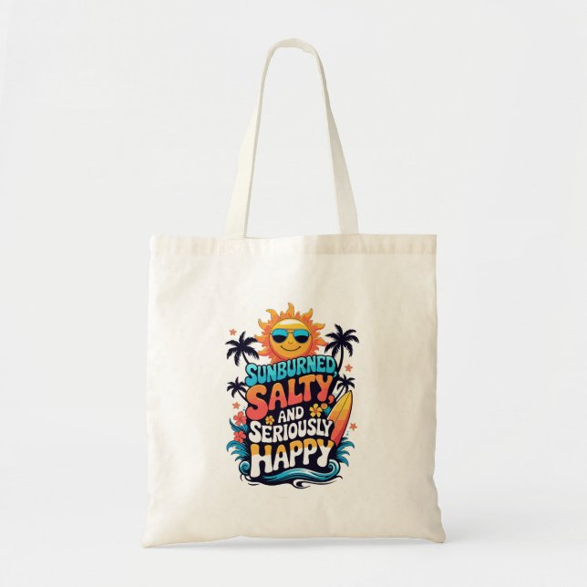 Bolsa Tote Sunburned Salty and Happy – Retro Beach Vibes (Frente)