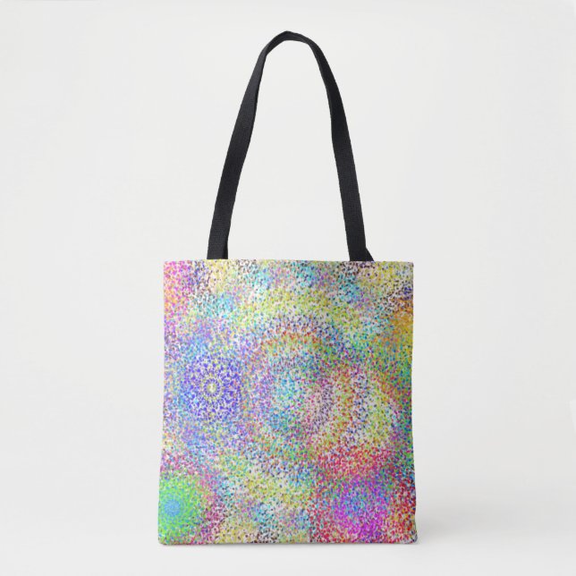 Bolsa Tote Sunburst! Um design gráfico em cores arco-íris em  (Frente)