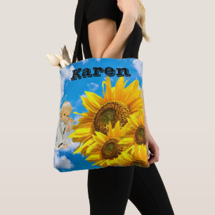 Bolsa Tote Sunflower Floral Baby Angel Sky Token Bag