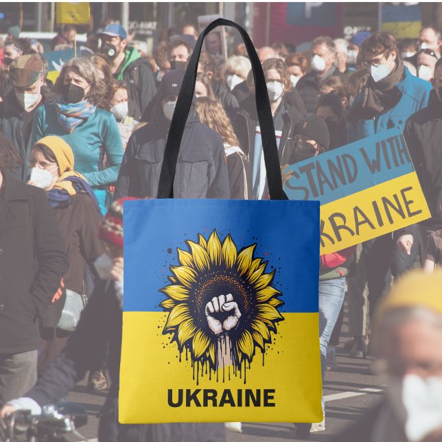 Bolsa Tote Sunflower Support Ucrânia Flag por todo o Impressã (Criador carregado)