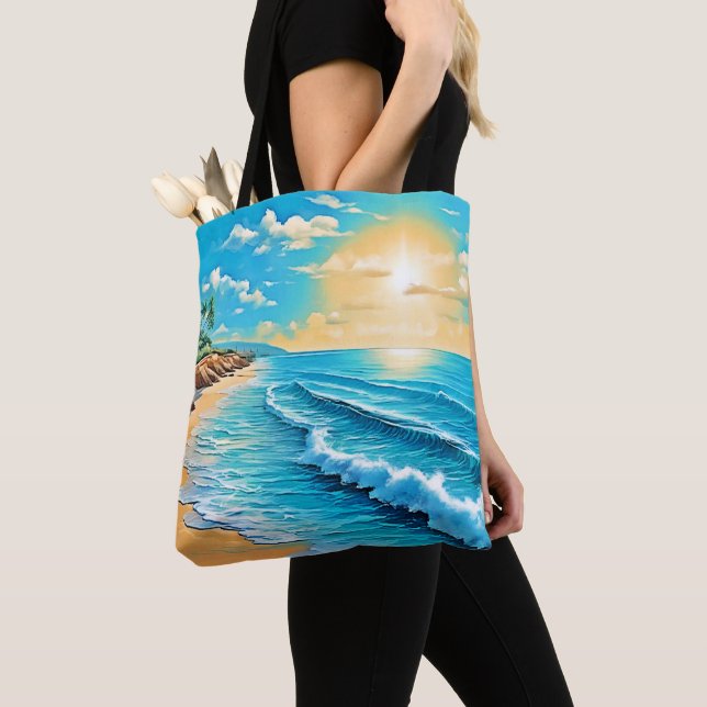 Bolsa Tote Sunlit Beach Waves Design (Close Up)
