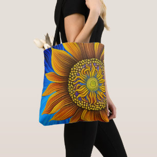 Bolsa Tote Sunny Sunflower russo em azul