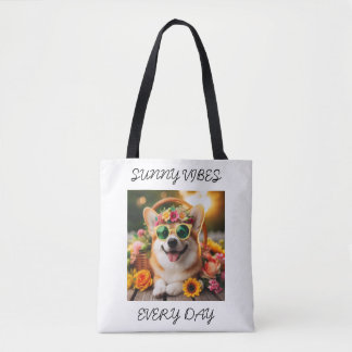 Bolsa Tote Sunny Vibes Personalizáveis Todos os Dias Corgi