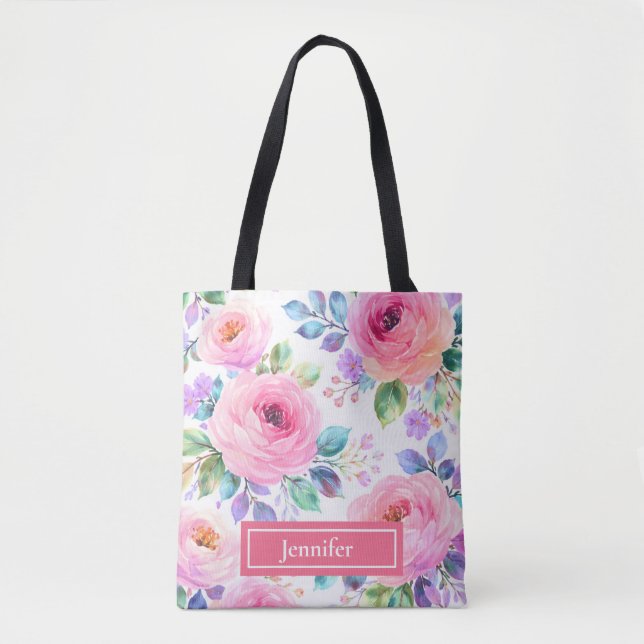 Bolsa Tote Sunrise Floral Boho Custom Name Design             (Frente)