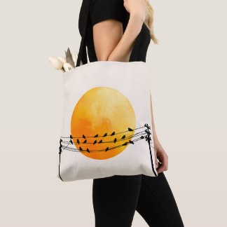 Bolsa Tote Sunset Birds on Wires Minimalist Art