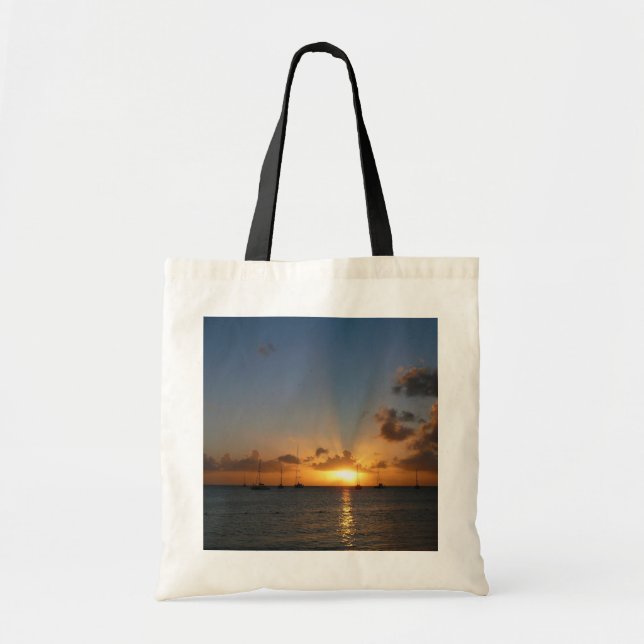 Bolsa Tote Sunset com Imagem de Paisagem Tropical de Barcos d (Frente)