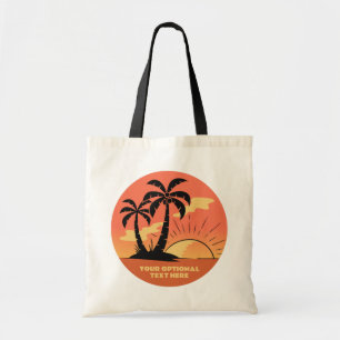 Bolsa Tote Sunset da Ilha Tropical de Texto Personalizado