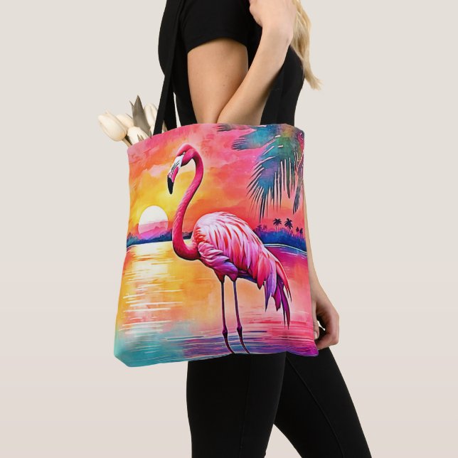 Bolsa Tote Sunset Flamingo Art Design (Close Up)