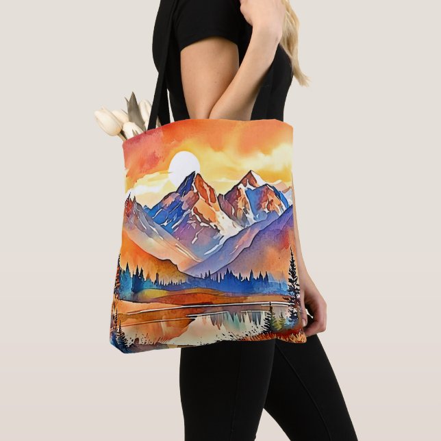 Bolsa Tote Sunset Mountain Art Design (Close Up)